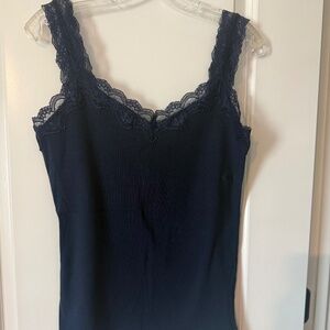 Maurices Navy Ribbed Style Tank Top with Lace Straps, NWT, Sz: Large